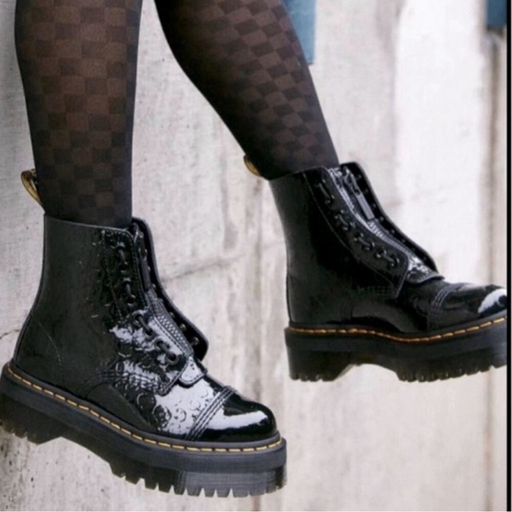 Dr. Martens Glossy Black Embossed Ankle Boots - Picture 10 of 14